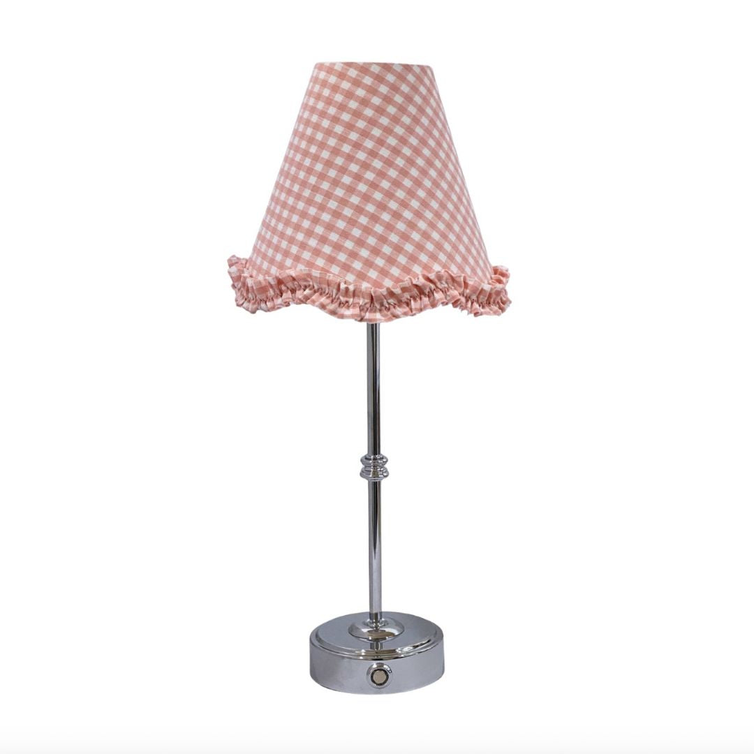 Chocolate Gingham Scallop Ruffle USB Table Lamp Luxe Beau