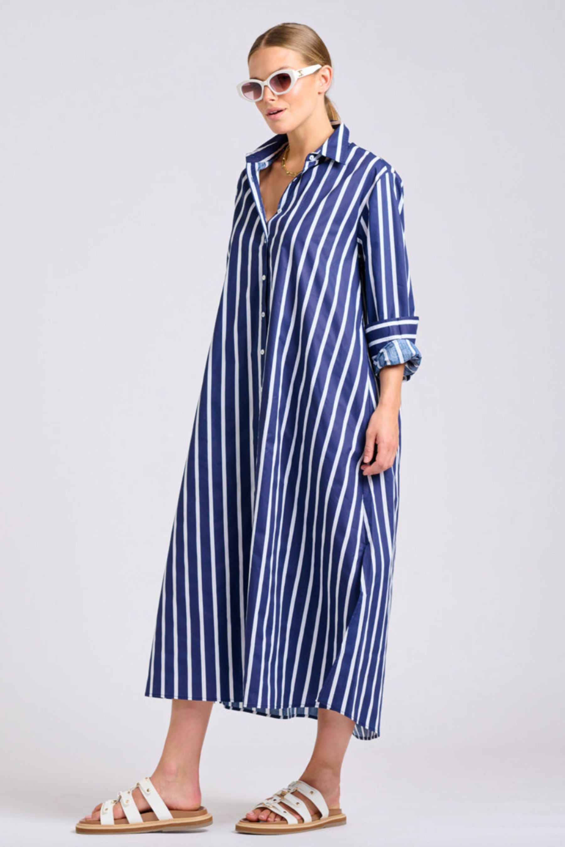 The Luna Oversized Dress | Navy With White Stripe | Shirty – Rose