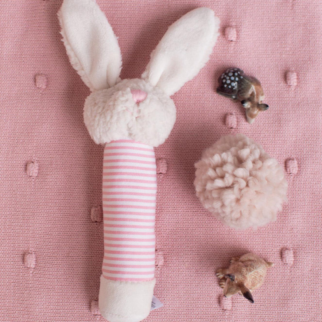Bella The Bunny Rattle | Pink by Nana Huchy in stock at Rose St Trading Co