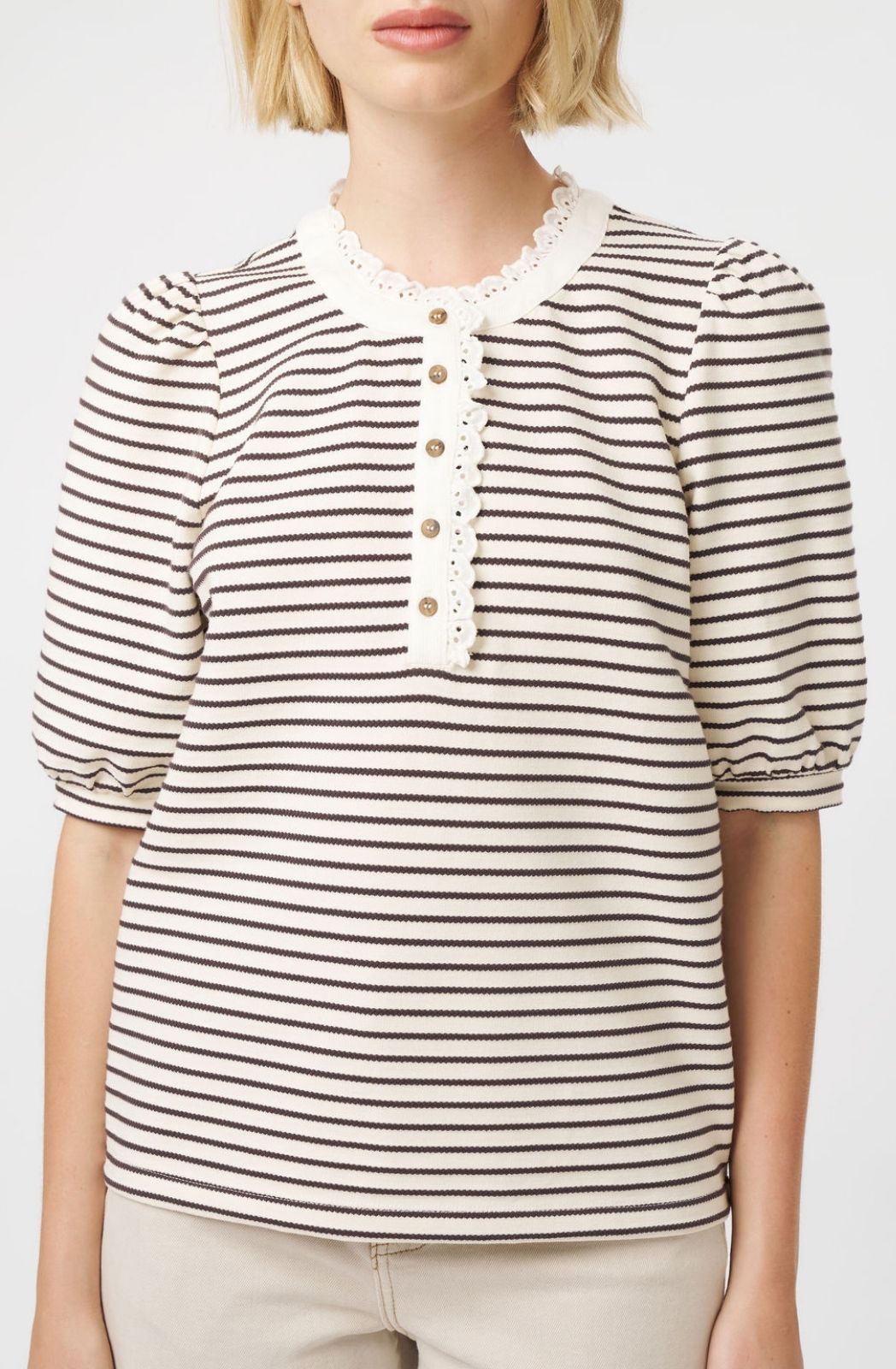 Jacqueline Top | White/Brown Stripe