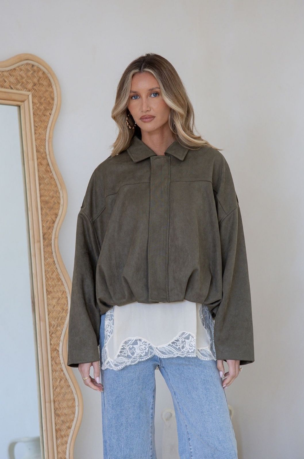 Faux Suede Jacket | Khaki
