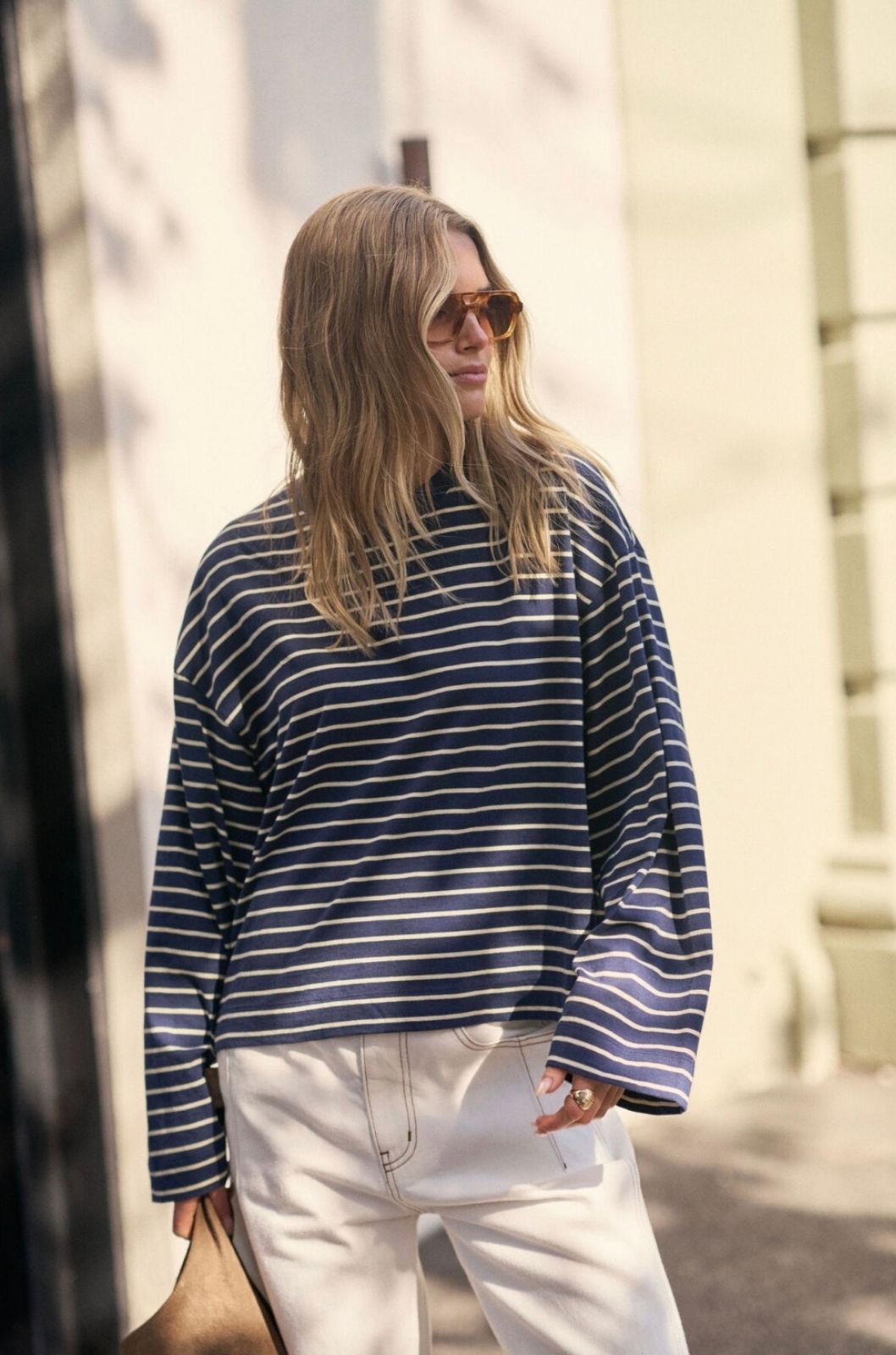 Beau Long Sleeve Slouchy Tee | Heritage Navy/ Marshmellow Stripe