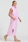 Button Sleeveless Long Shirt Dress | Pink Stripe