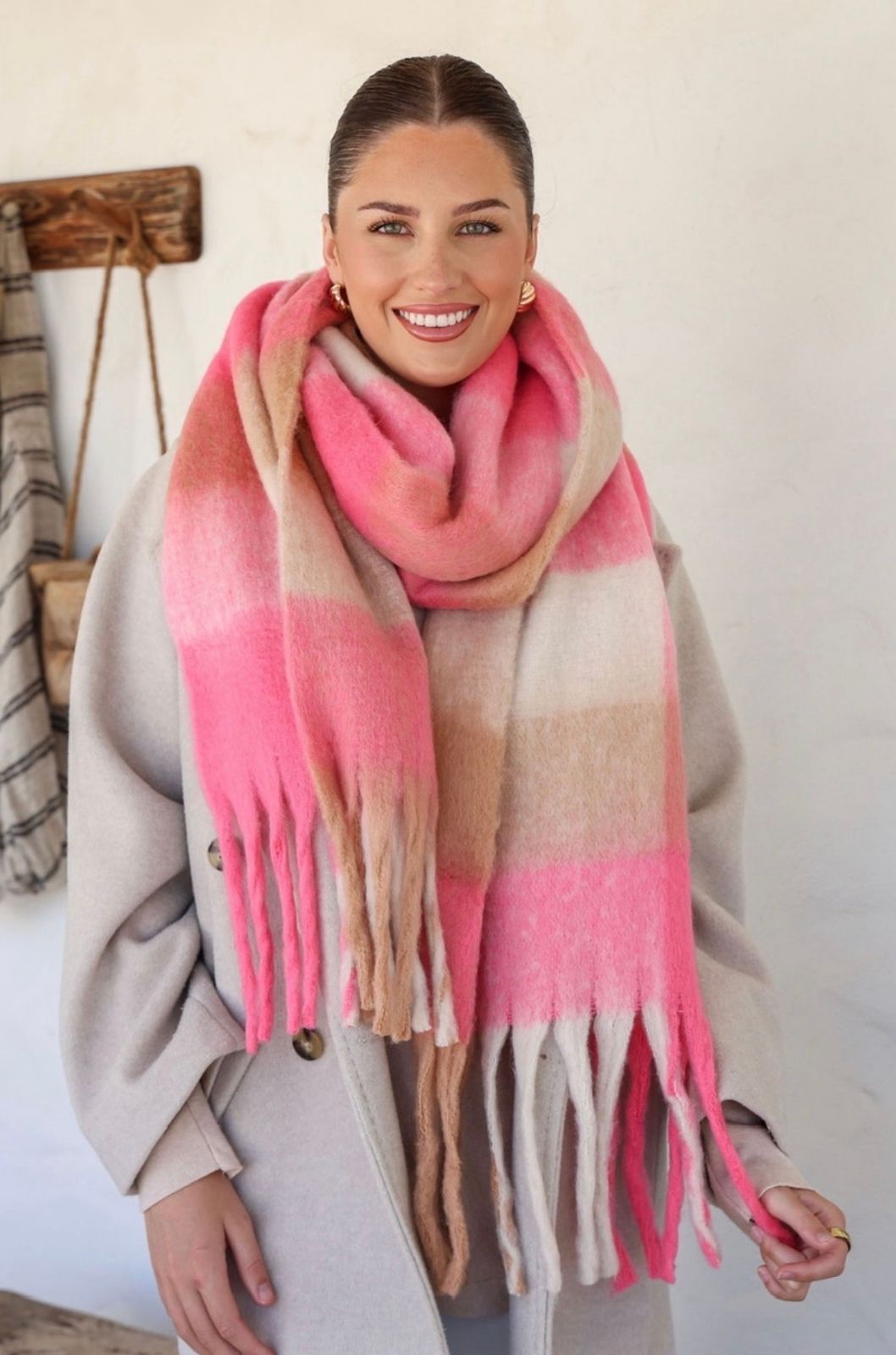 Check Scarf | Pink, Beige &amp; Cream