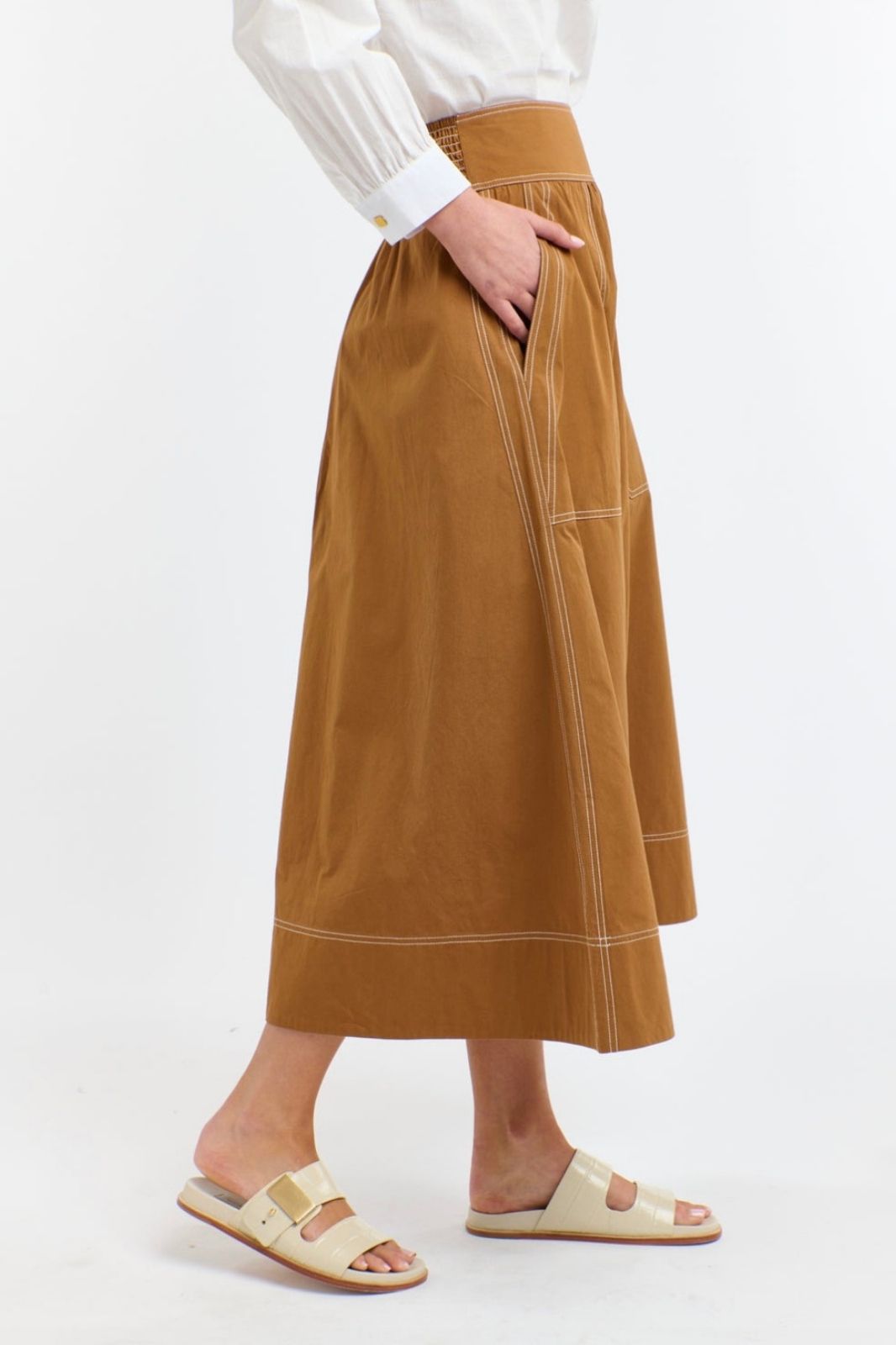 Marion Cotton Skirt | Butterscotch/Natural Stitching