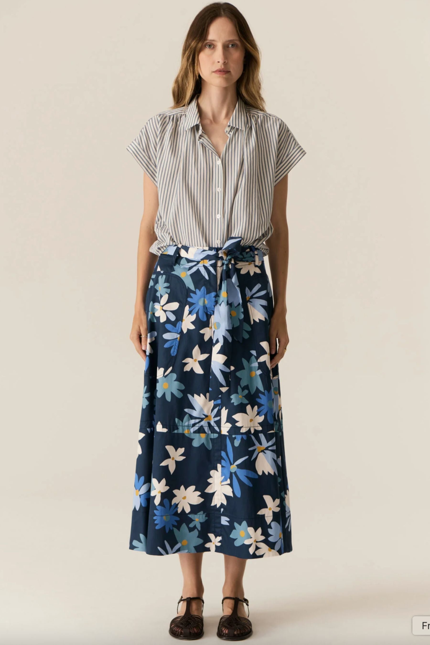 Vera Cap Sleeve Shirt | Blue Stripe