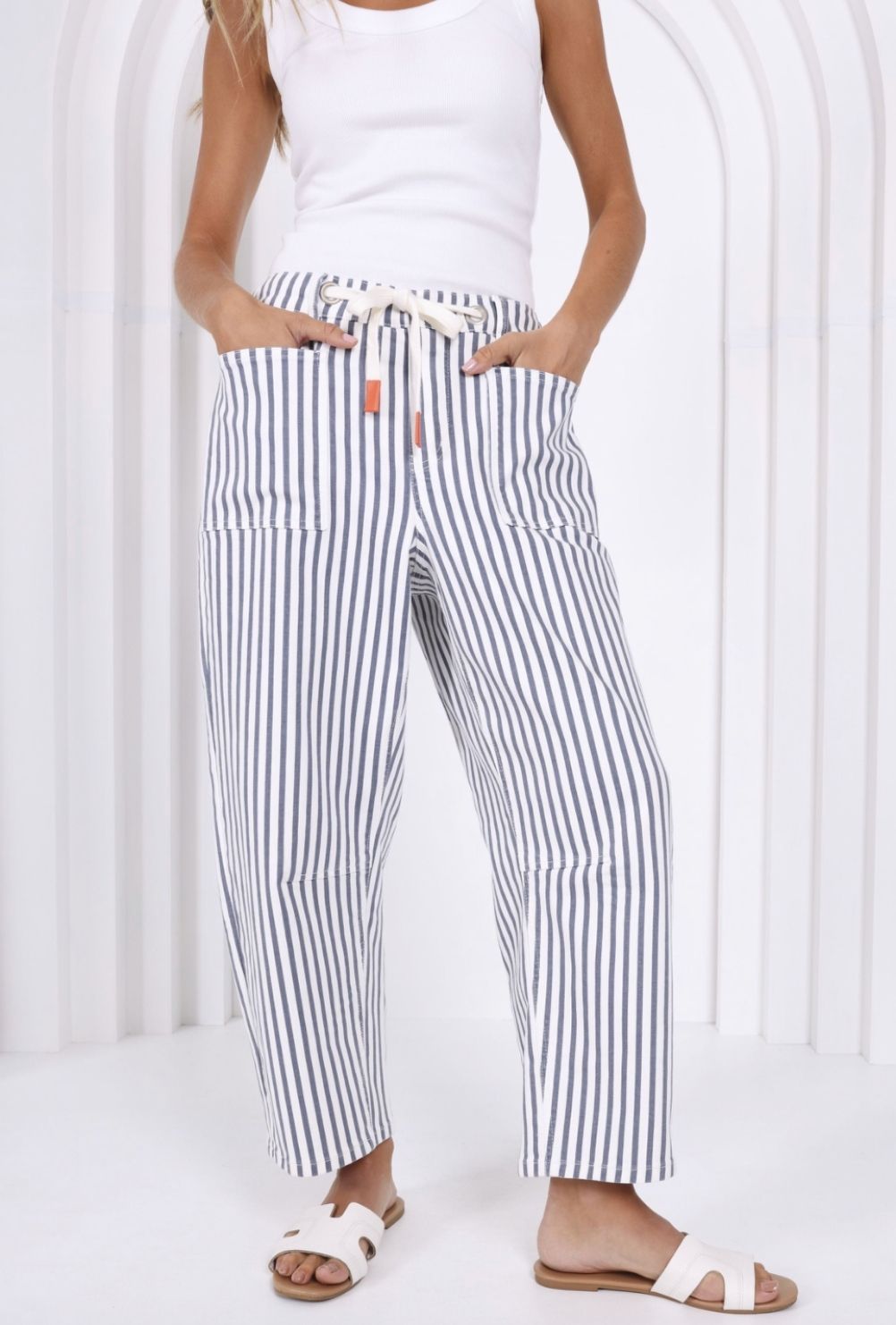 Carter Barrel Jean | Navy Stripe