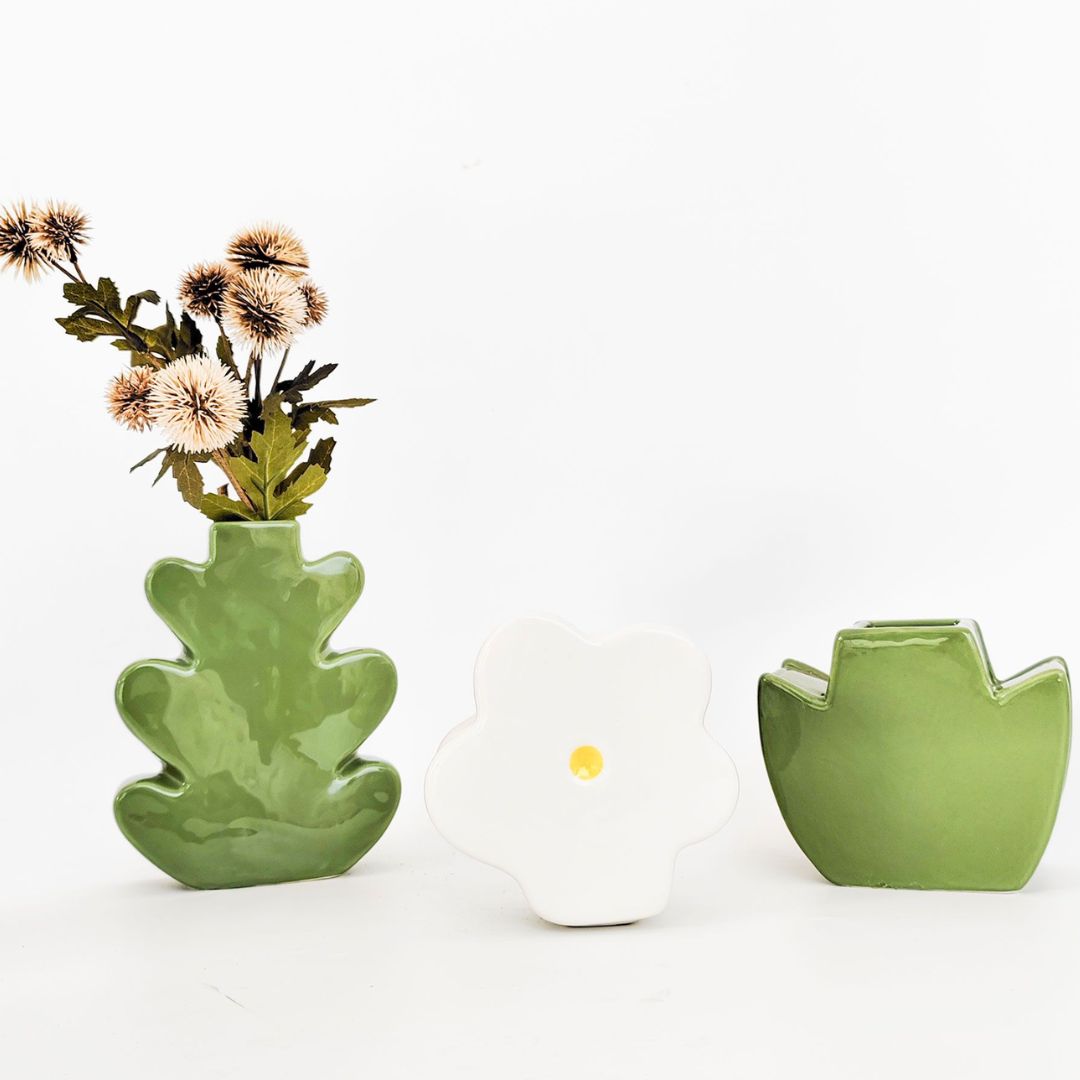 Alice Flower Double Vase | White &amp; Green