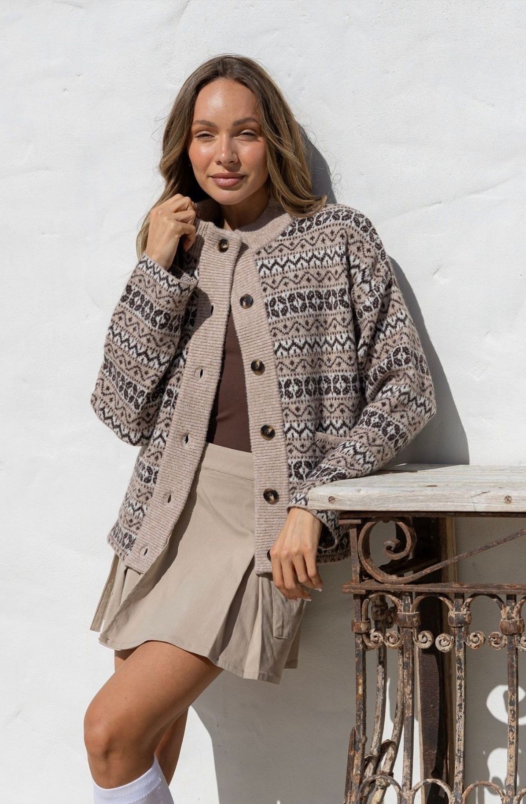 Fair Isle Knit Cardi | Beige