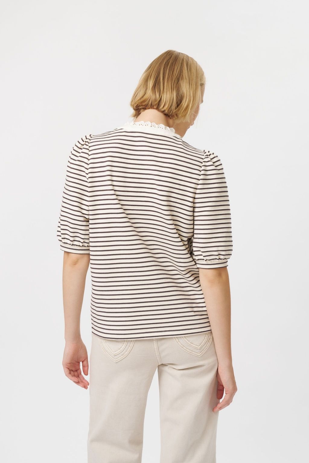 Jacqueline Top | White/Brown Stripe