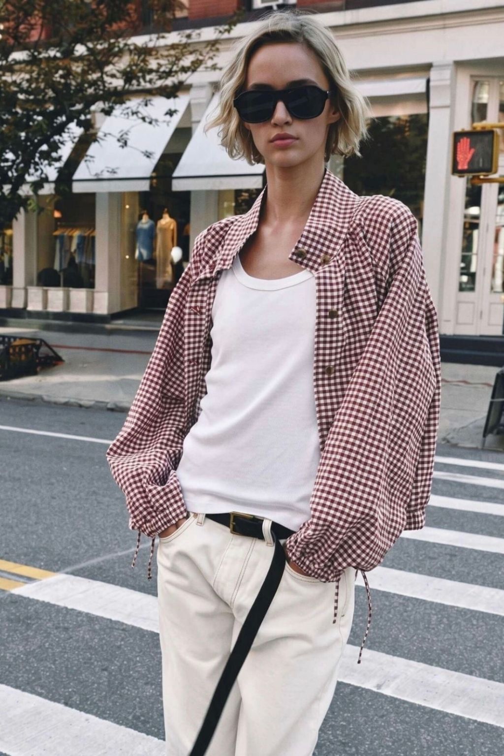 Gingham Drawstring Jacket | Cherry