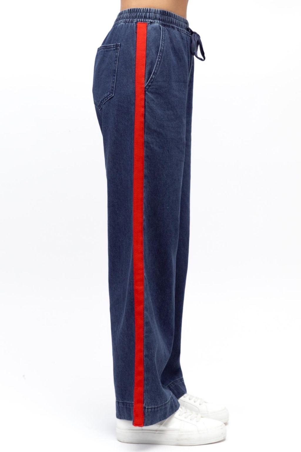 Denim Pant With Trim | Red