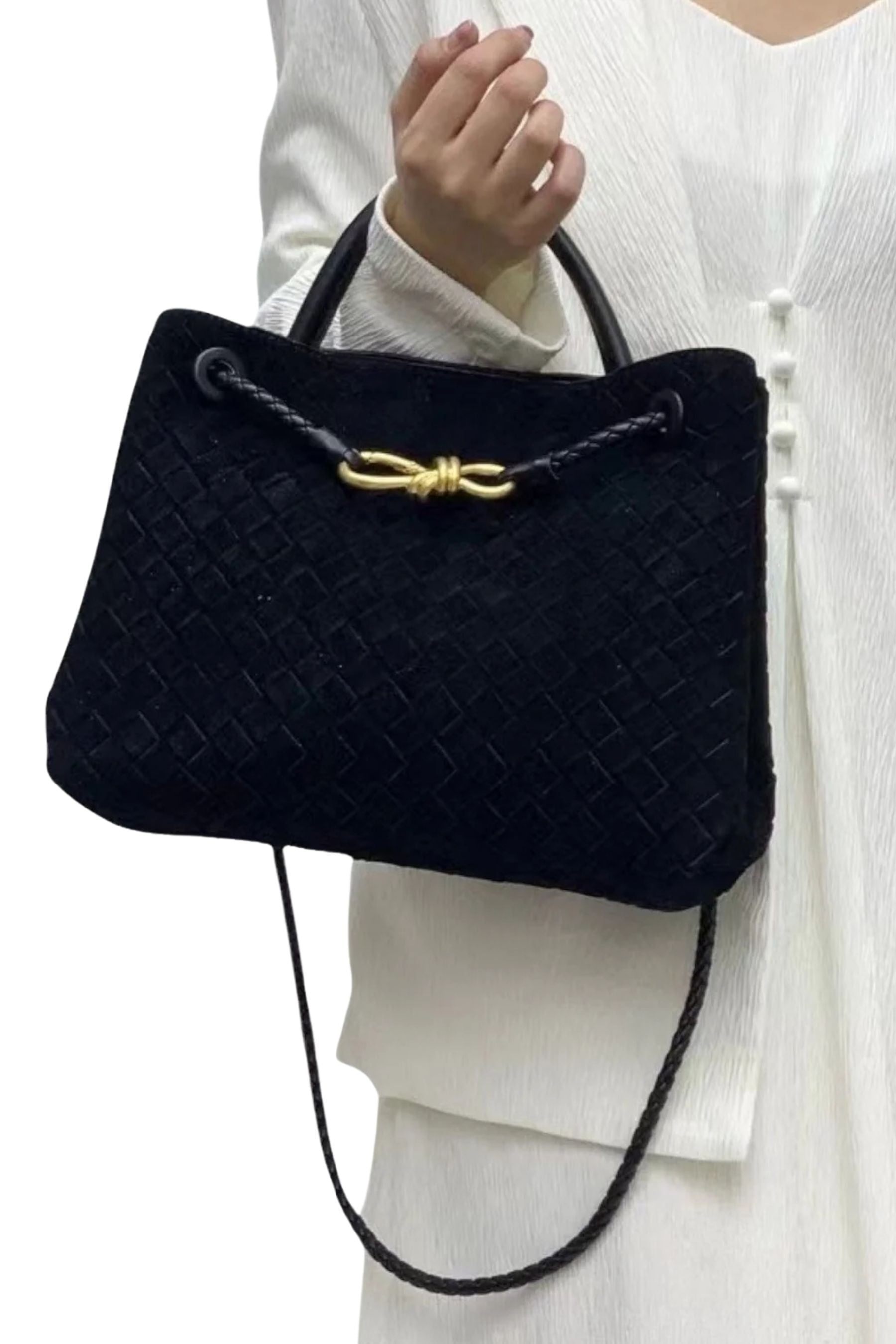 Small Woven Nubuck Bag | Black