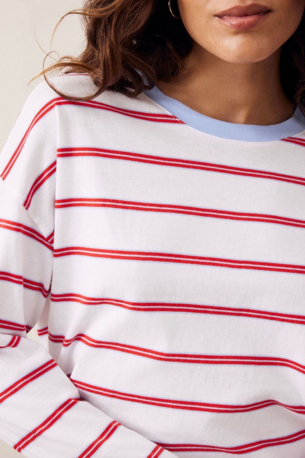 Scout Slouchy Long Sleeve Tee | White/China Blue/Chilli Red Stripe