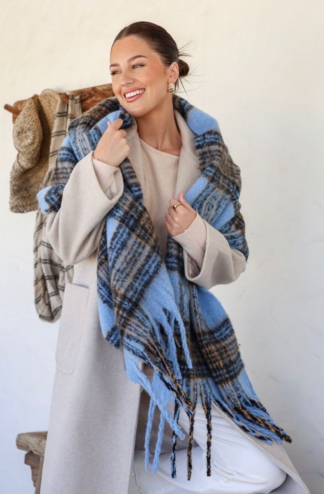 Check Scarf | Blue, Choc &amp; Camel