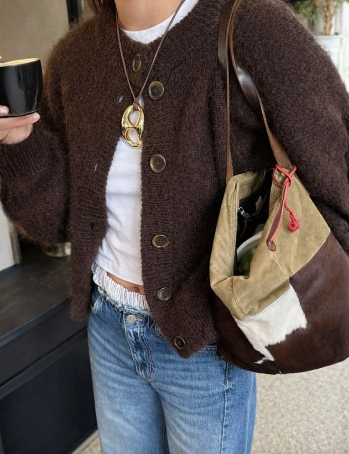 Crew Neck Cardi | Chocolate