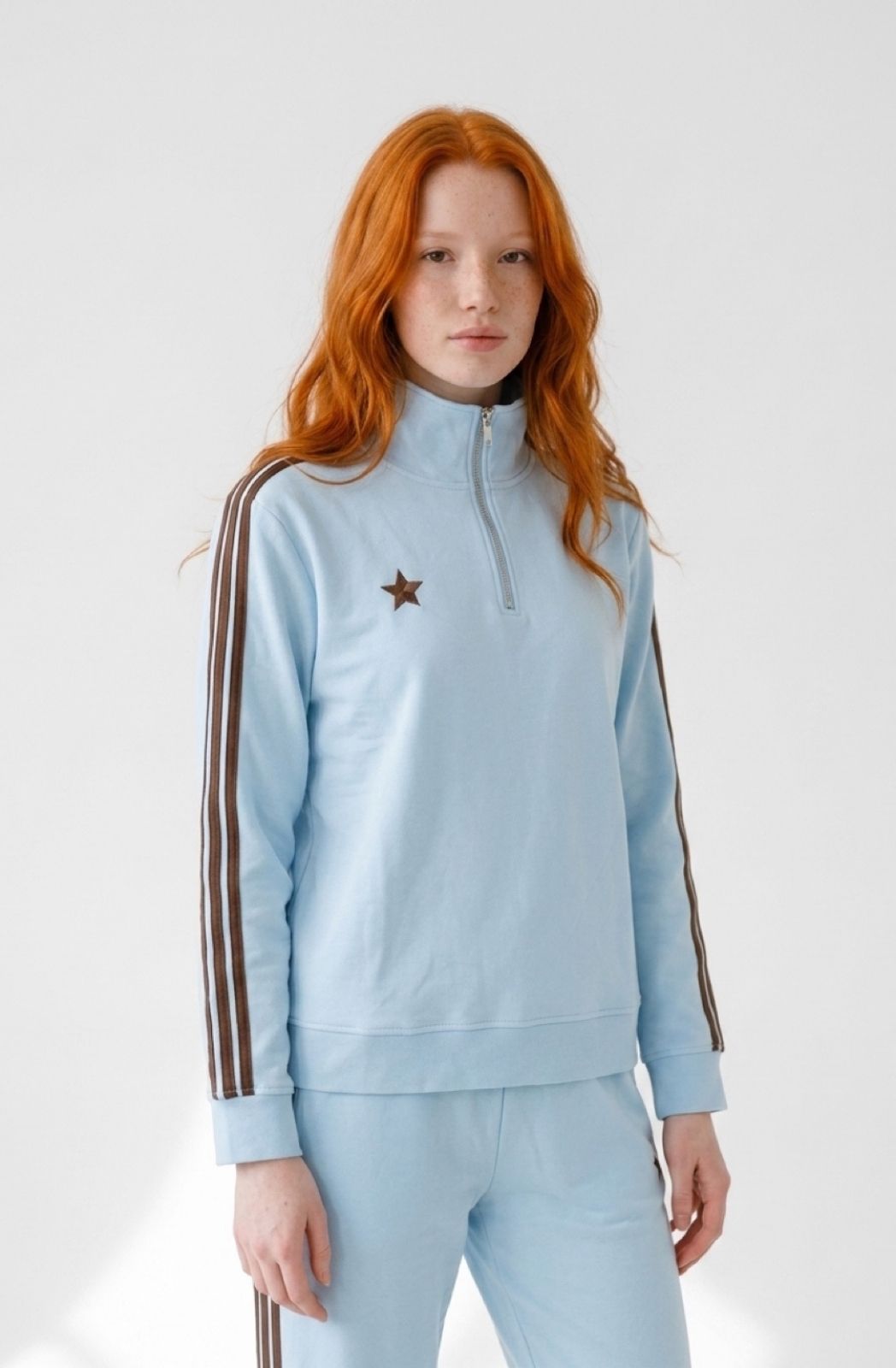 Funnel Neck Sweatshirt | Baby Blue/Chocolate