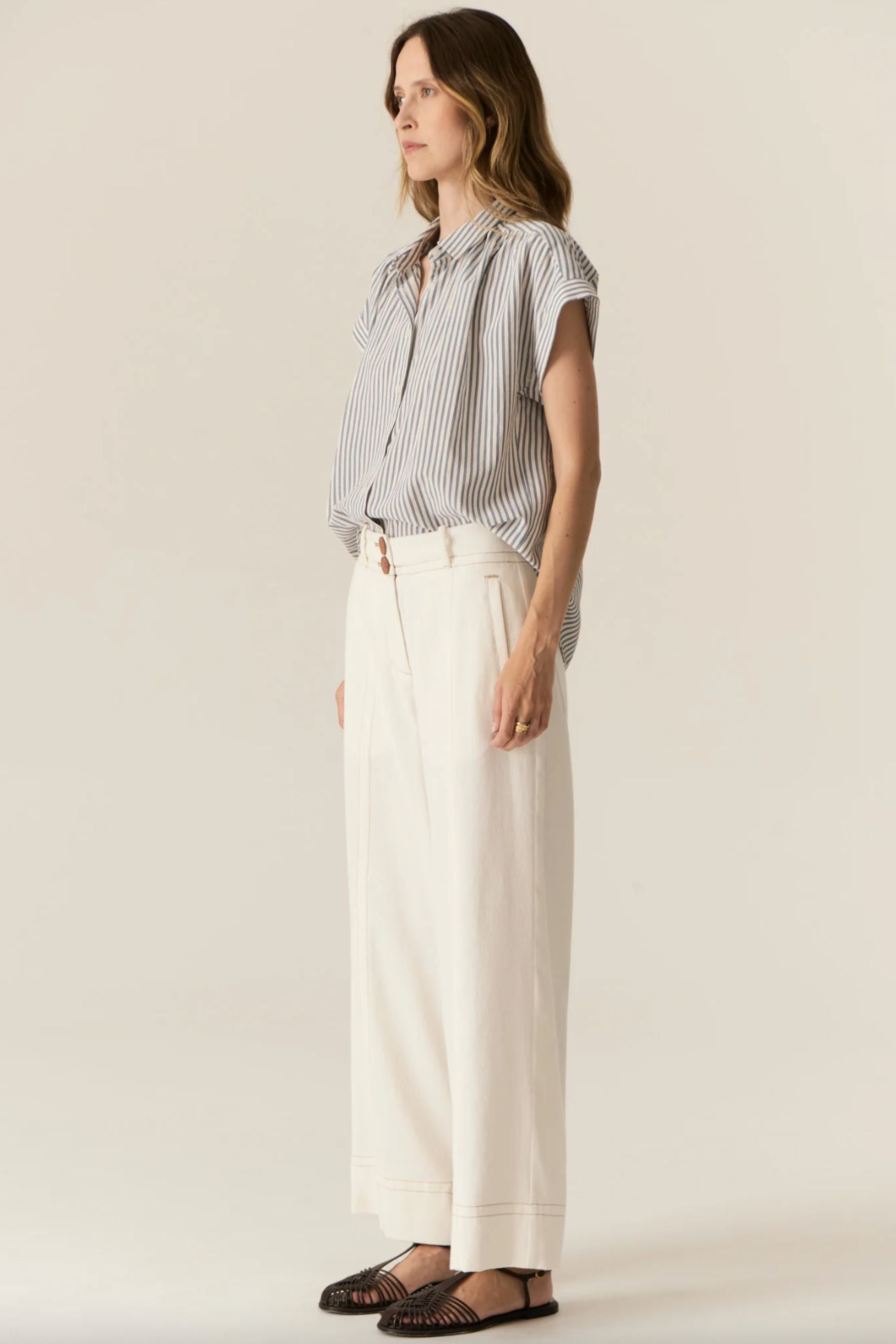 Vera Cap Sleeve Shirt | Blue Stripe