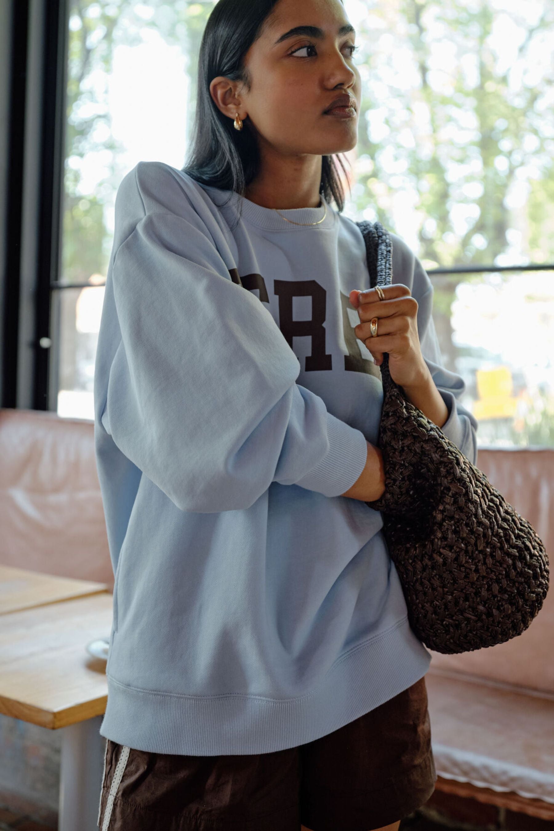 Isla Oversized Slouchy Crew | Chalk Blue Heritage Logo