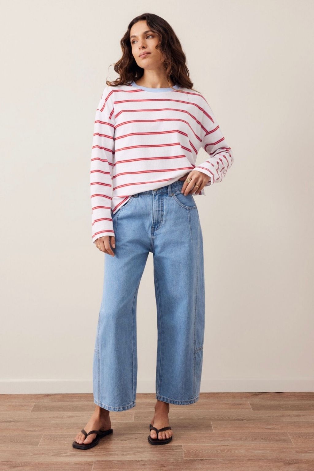 Scout Slouchy Long Sleeve Tee | White/China Blue/Chilli Red Stripe