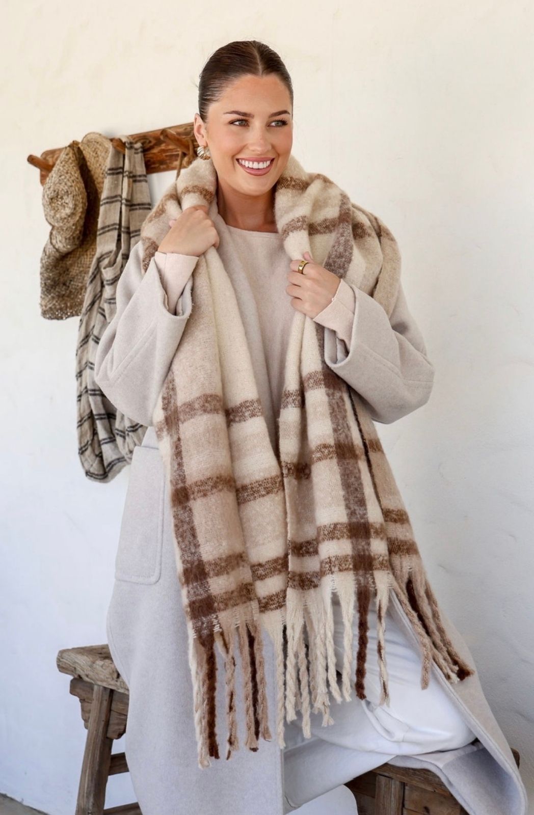 Check Scarf | Beige &amp; Choc