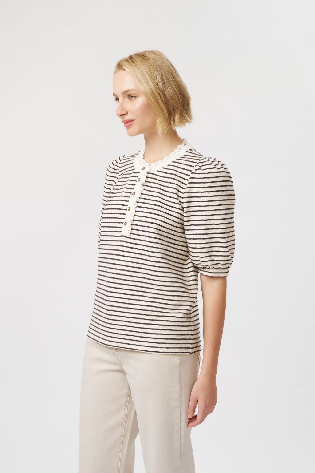 Jacqueline Top | White/Brown Stripe