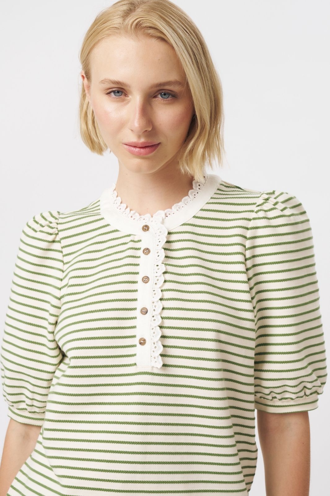 Jacqueline Top | White/Green Stripe