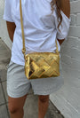 Large Weave Crossbody Bag | Metallic Gold