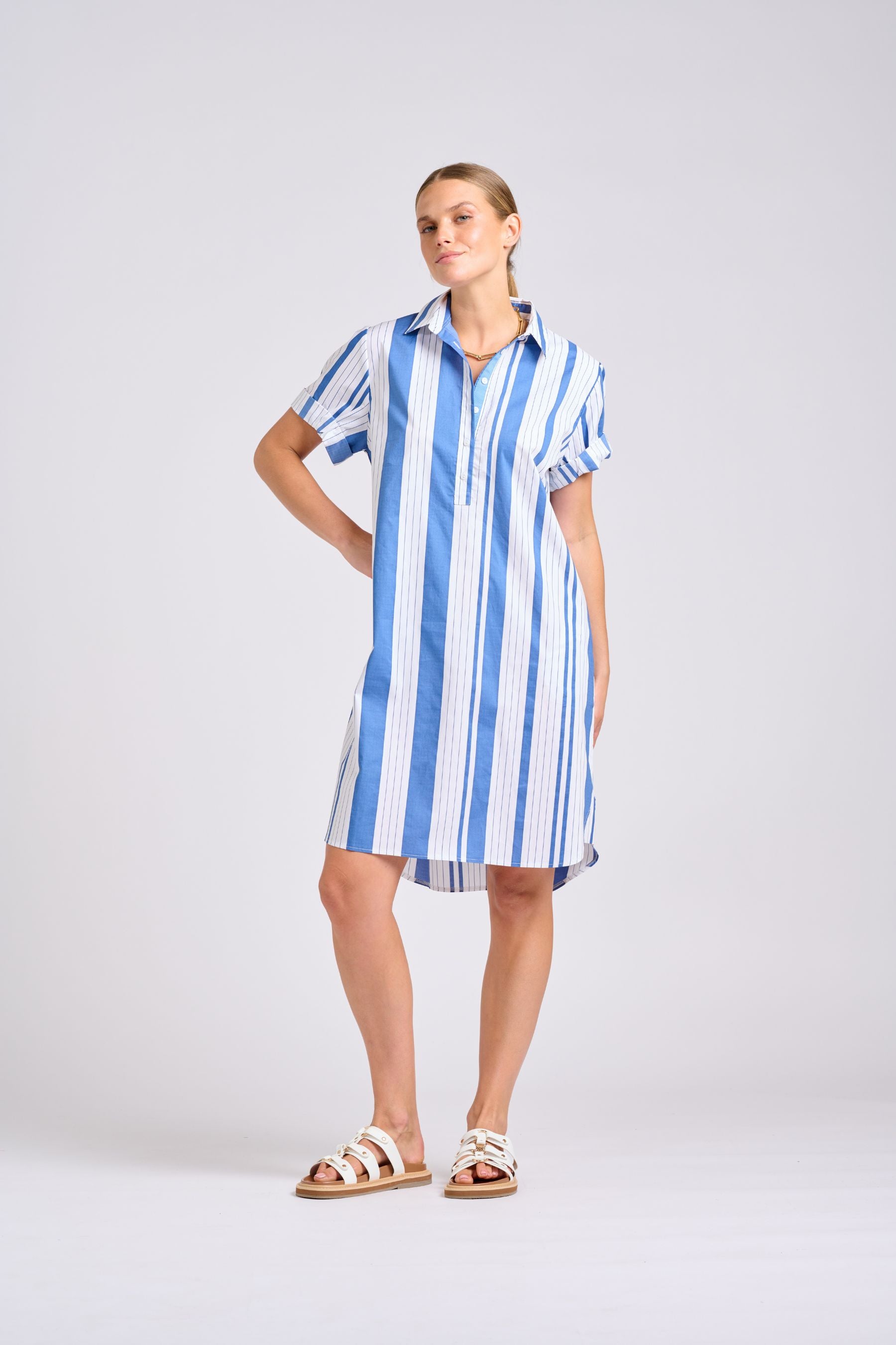 The Catie Dress | Azure Retro Stripe