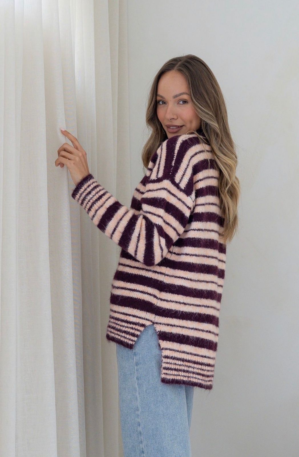 Contrast Stripe Ruby Knit | Wine &amp; Pink