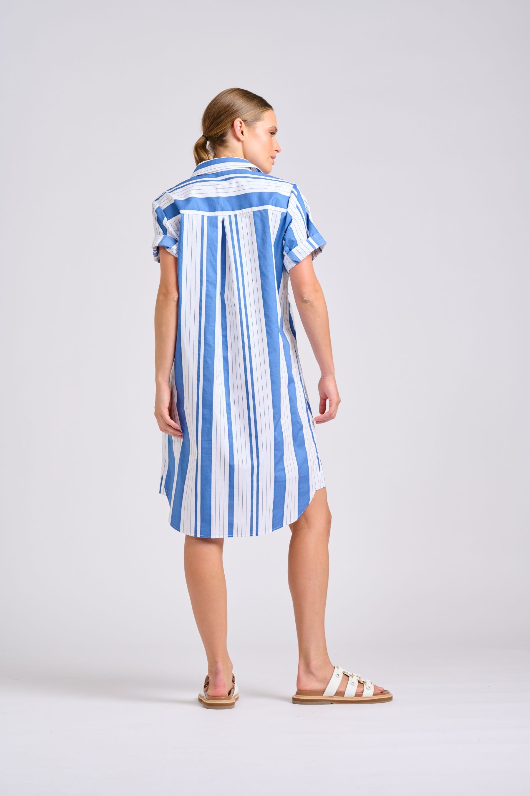 The Catie Dress | Azure Retro Stripe