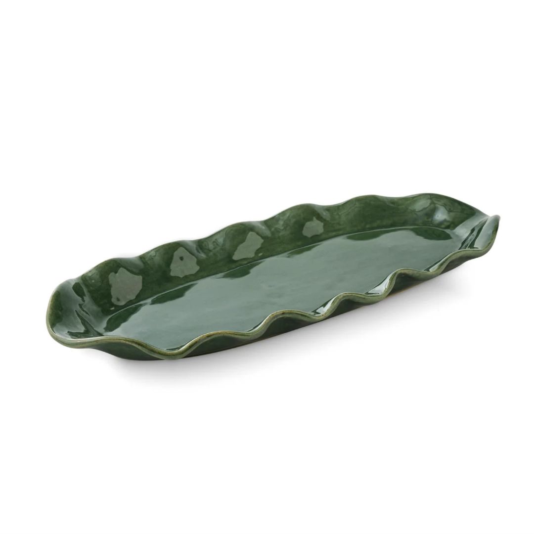 Green Wavy Small Oval Platter