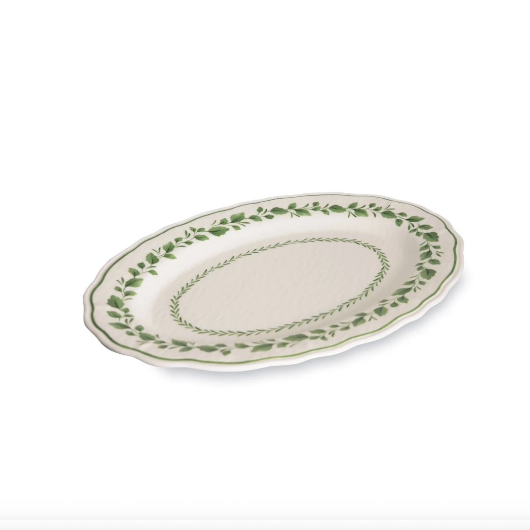 Cecile White/Green Melamine Oval Platter