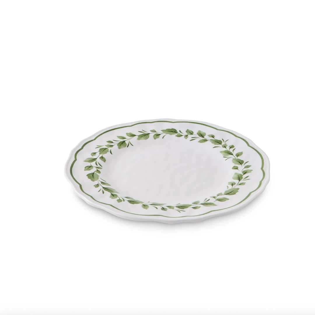 Cecile White/Green Melamine Large Plate