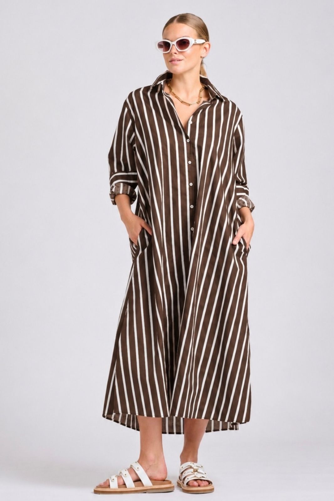 Luna Oversized Dress | Chocolate Thick Stripe