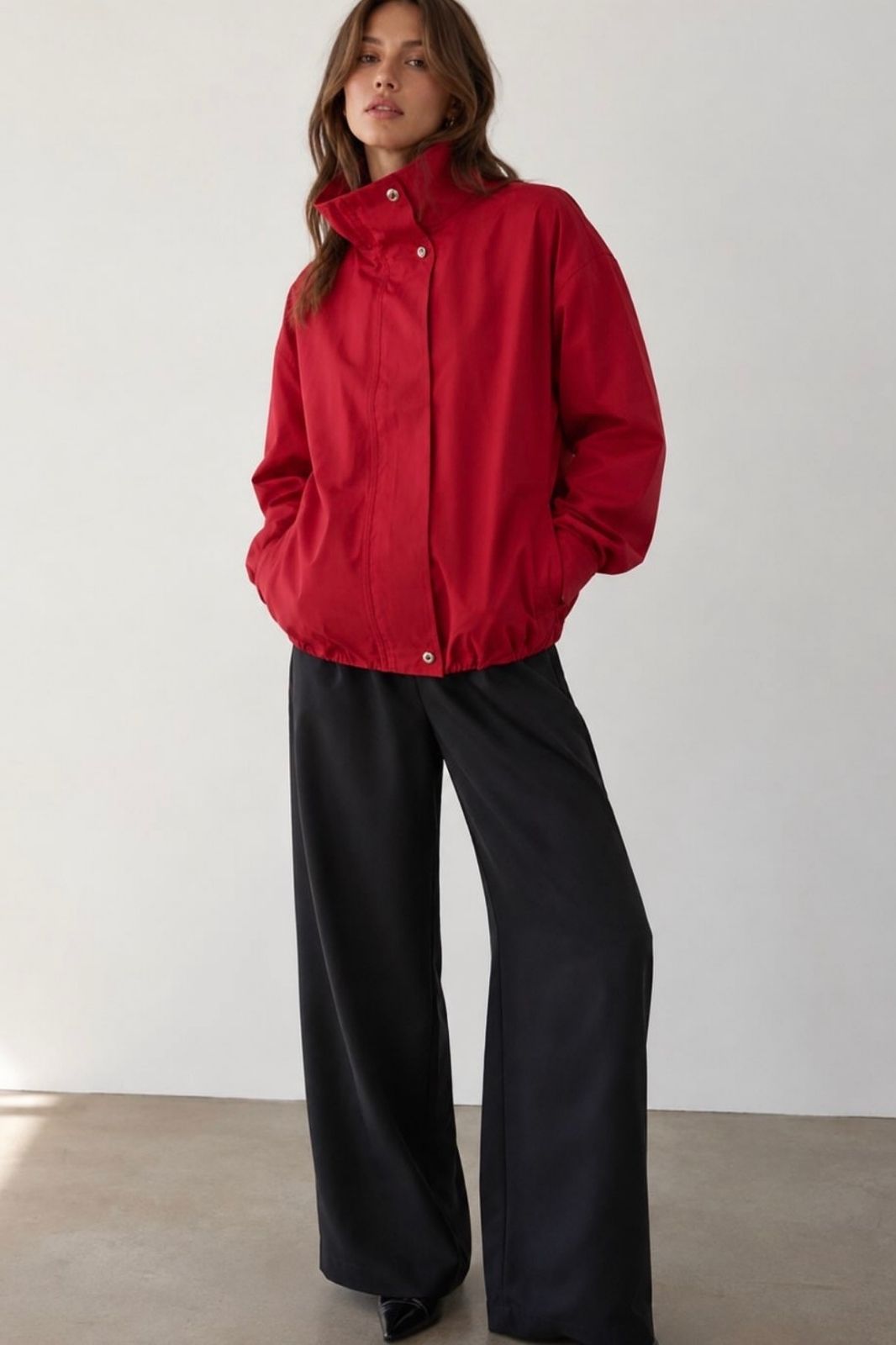 Funnel Zip Through Bomber Jacket | Red