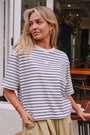 Phoebe Premium Tee | Milk/Prussian Blue Stripe