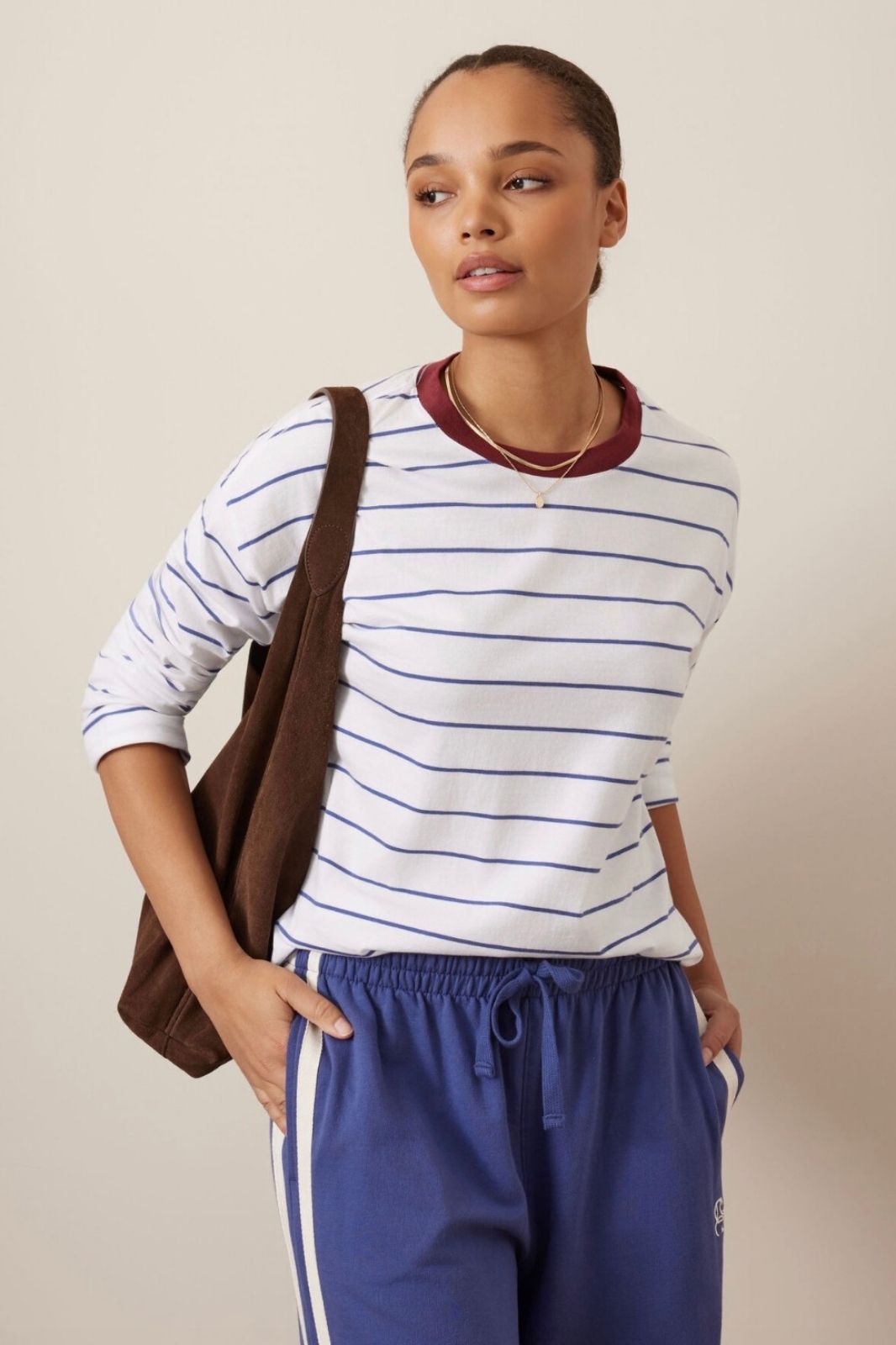Scout Slouchy Long Sleeve Tee | White Washed Navy Stripes