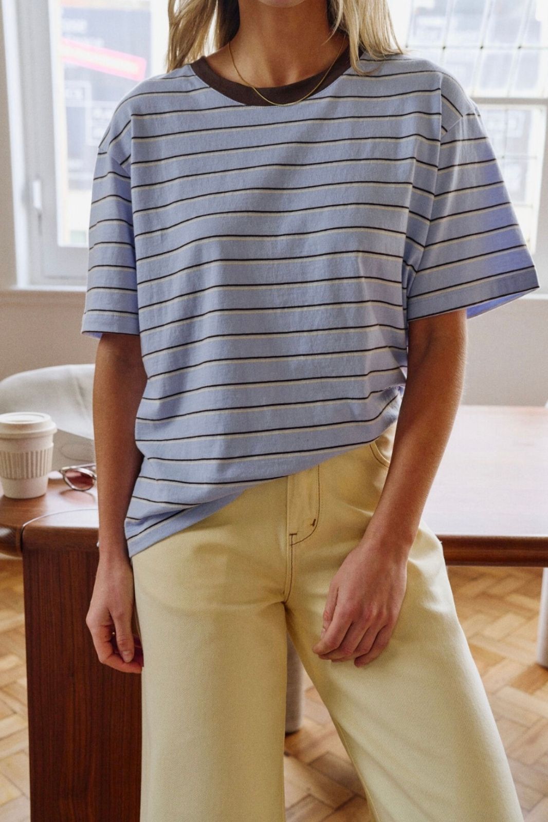 Stevie Slouchy Tee | China Blue/Choc Butter Stripe