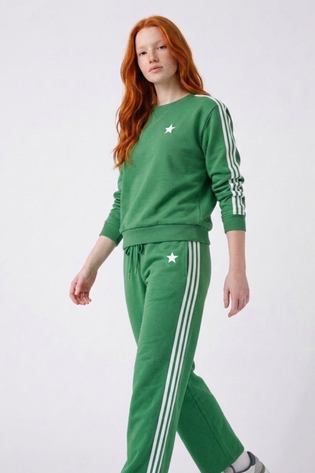 Arm Stripe Sweatshirt | Forest Green &amp; White