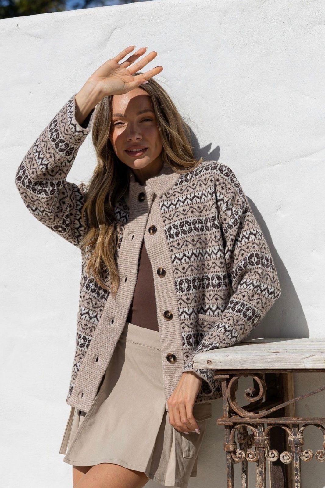 Fair Isle Knit Cardi | Beige