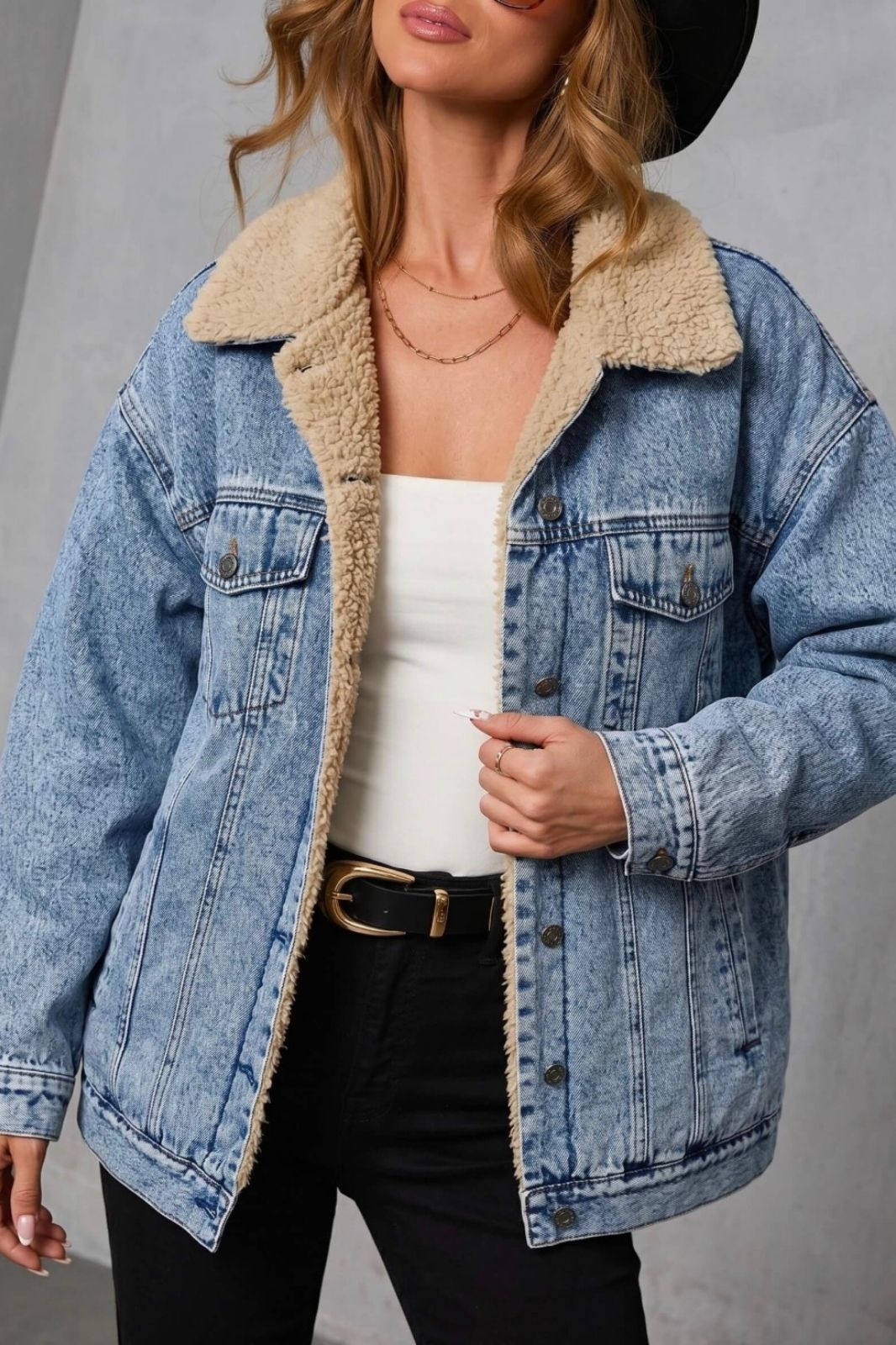 Sherpa Lined Denim Boyfriend Jacket