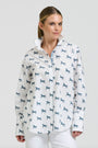 The Elodie Trim Girlfriend Relaxed Shirt | White With Navy Pony