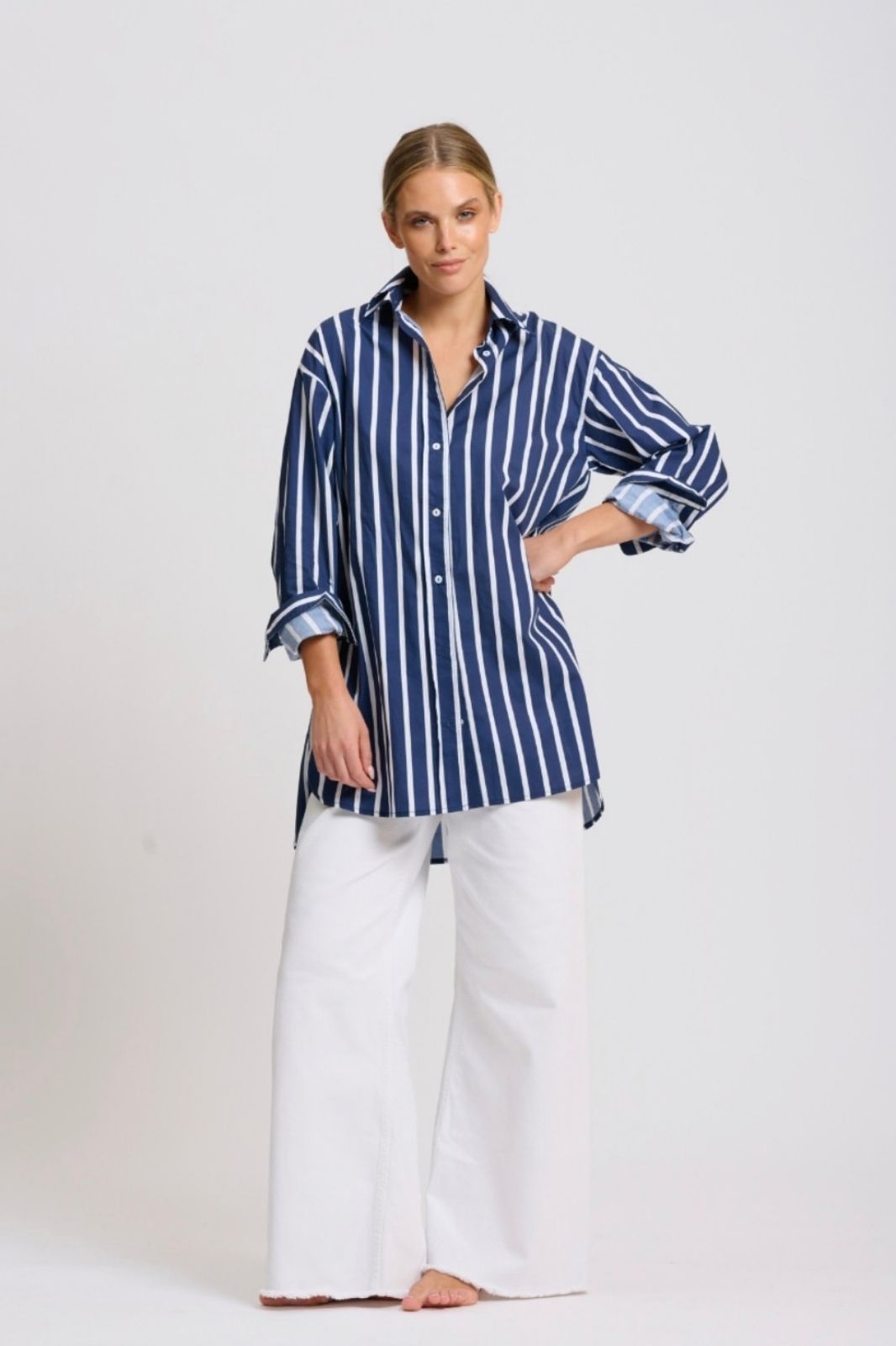 Bobbie Boyfriend Shirt | Navy Thick Stripe