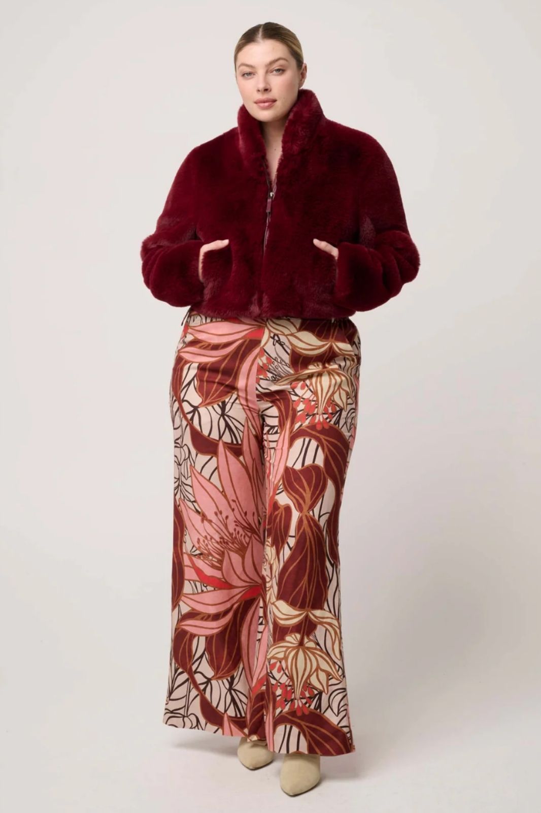 Dawn Faux Fur Cropped Jacket | Bordeaux