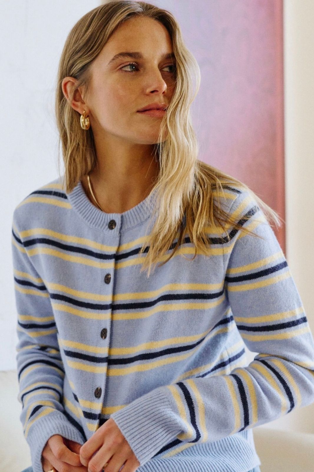 The Laine Long Sleeve Knit Cardi | Blue Stripe