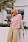 Beau Long Sleeve Slouchy Tee | Buff/Red Stripe