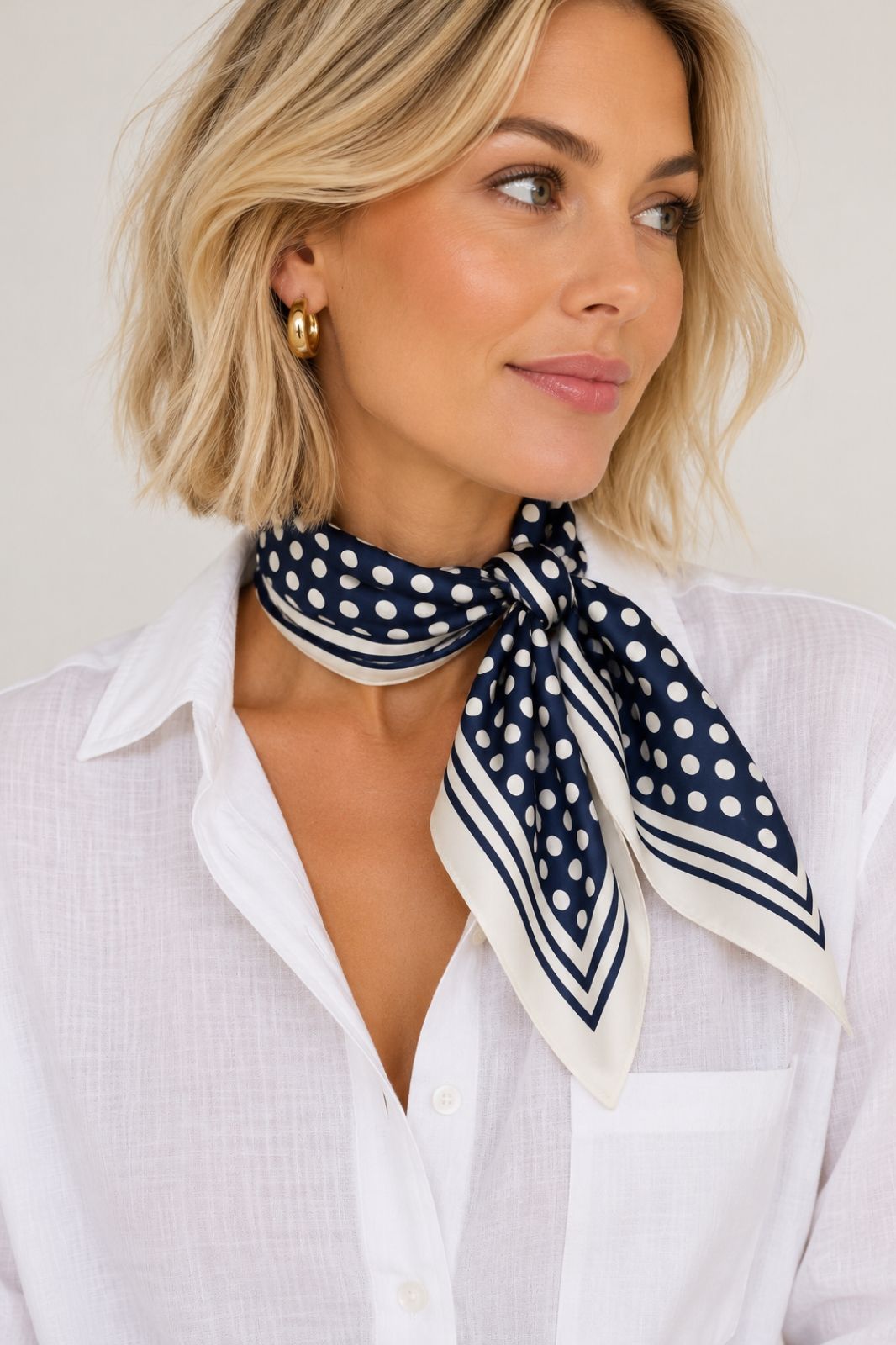 Scarf | Navy &amp; Cream Polka Dot