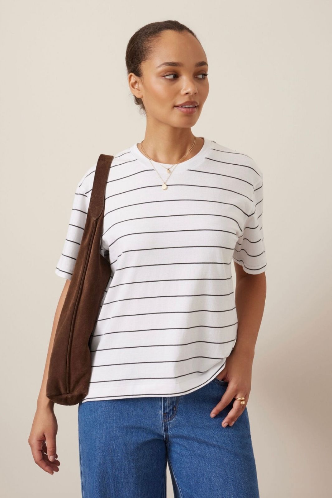 Stevie Slouchy Tee | White &amp; Phantom Stripe