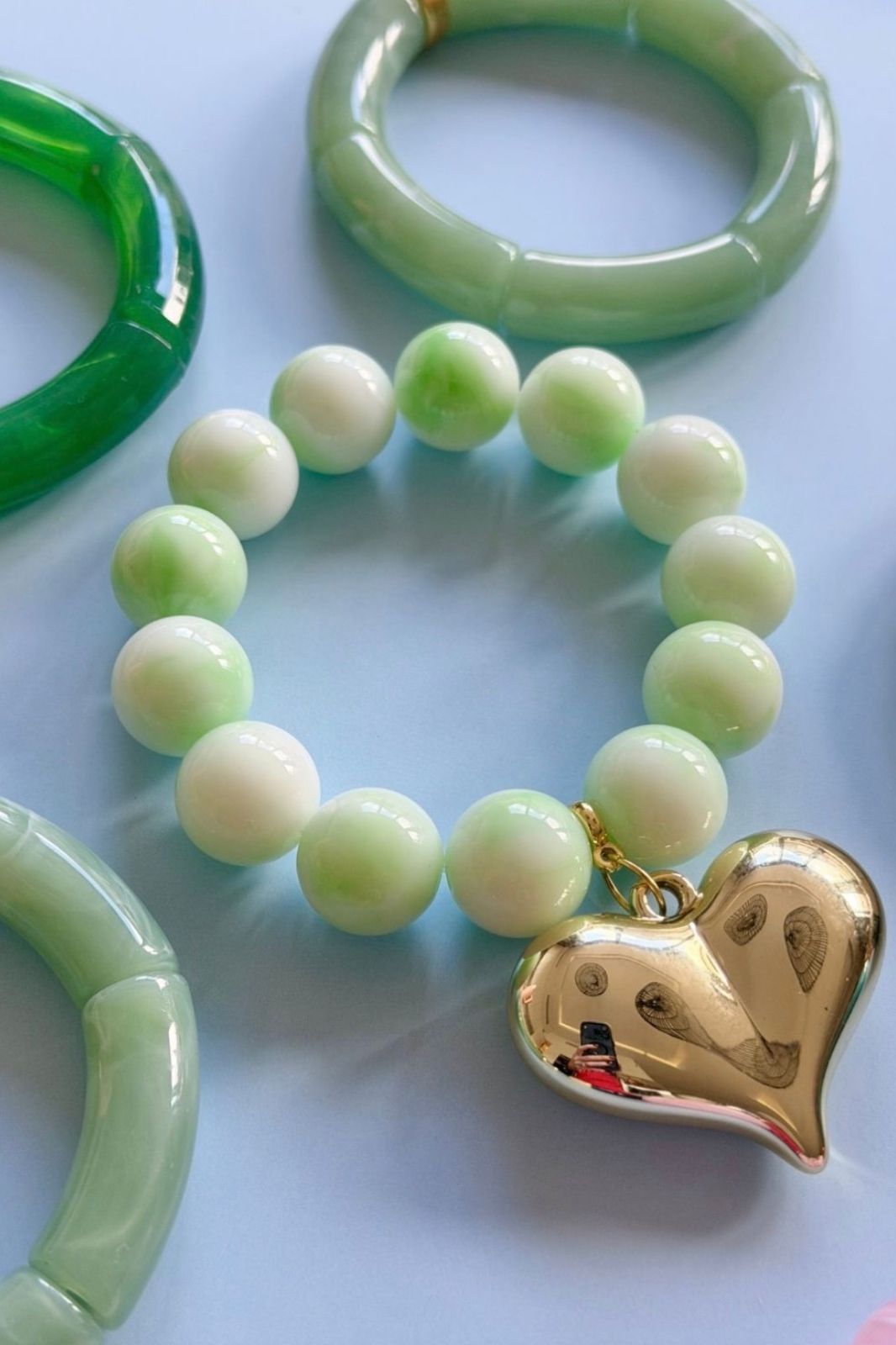 Bubble &amp; Heart Bracelet | Pale Green